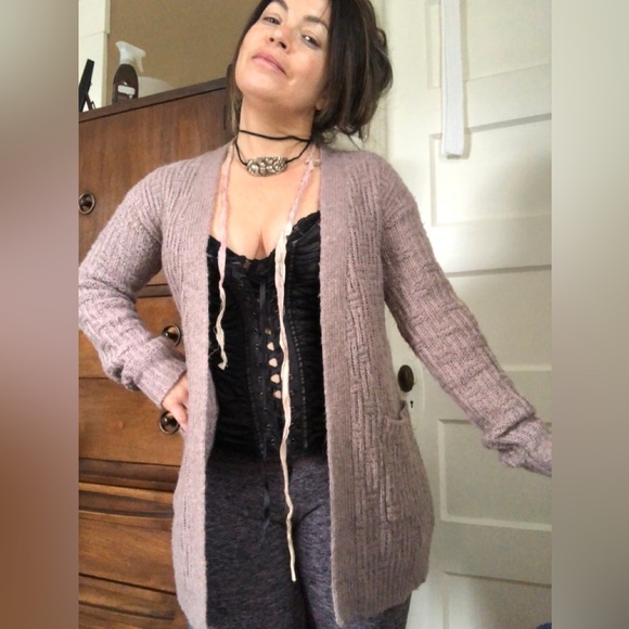 Mauve Midi Cardigan w/ Pockets - Picture 5 of 13